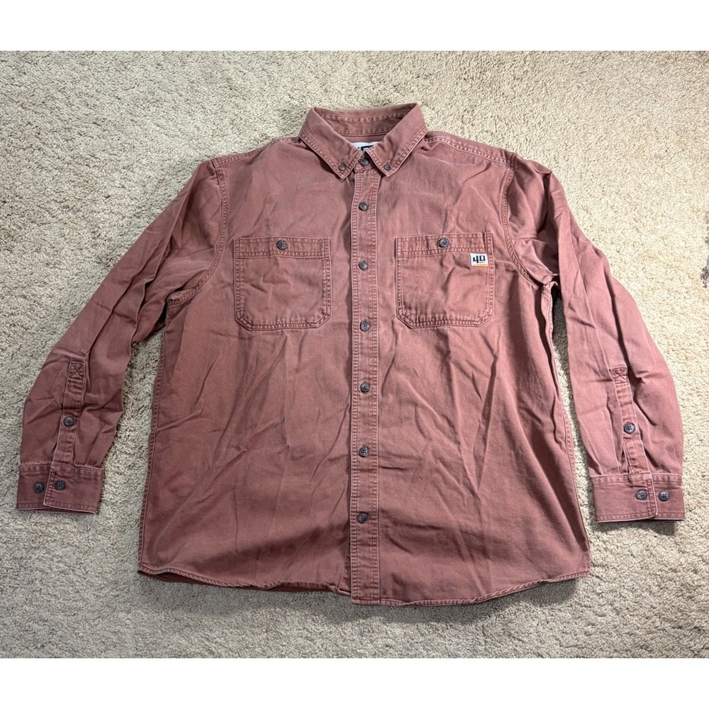 40 Grit By Duluth Trading Button Down Shirt Men Large Rust Brown Denim Pockets‎